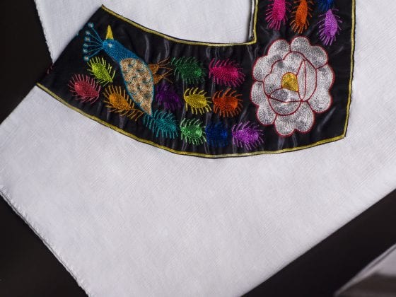 Huipil-embroidered kaftan dress-womens-cuello v